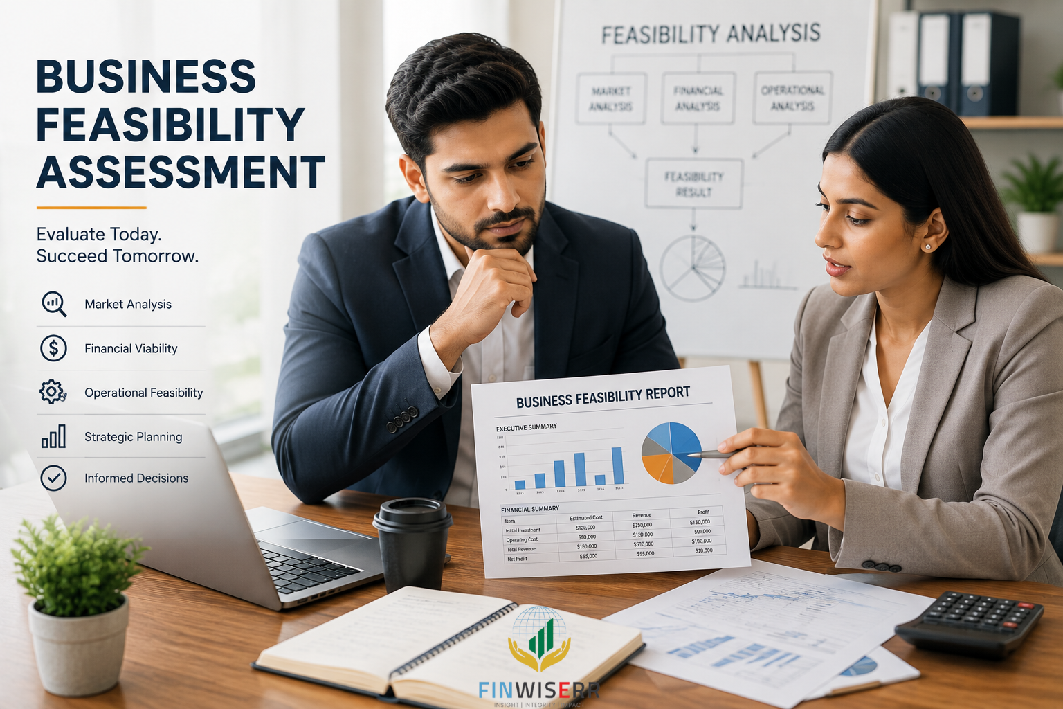 Business feasibility assessment evaluating market, operations and financial viability