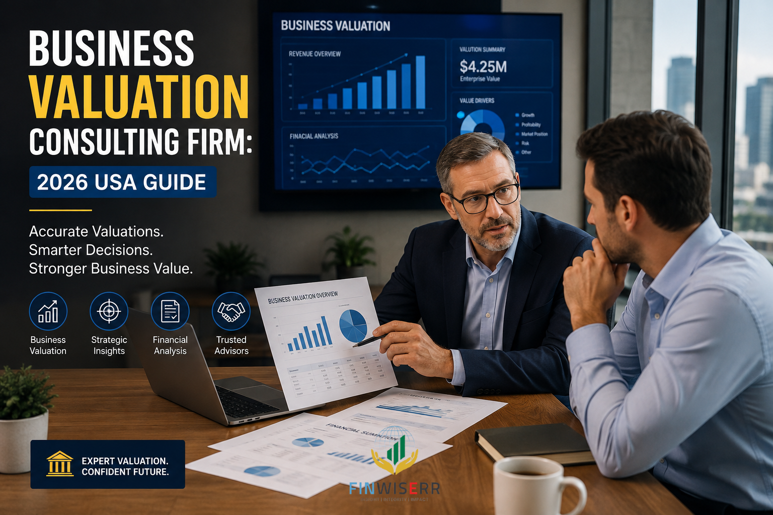 Business valuation consulting firm analysing company value for a U.S. business